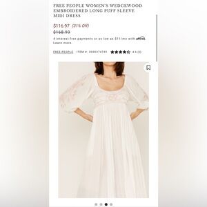 Free People White and Pink Embroidered Dress medium